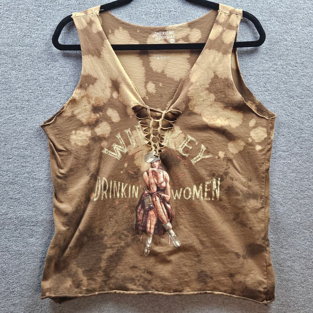 American Highway Whiskey Drinkin' Women brown tie-dye women's tank top Large